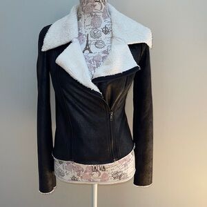 SW3 Bespoke Black Moto Faux Shearling Jacket S